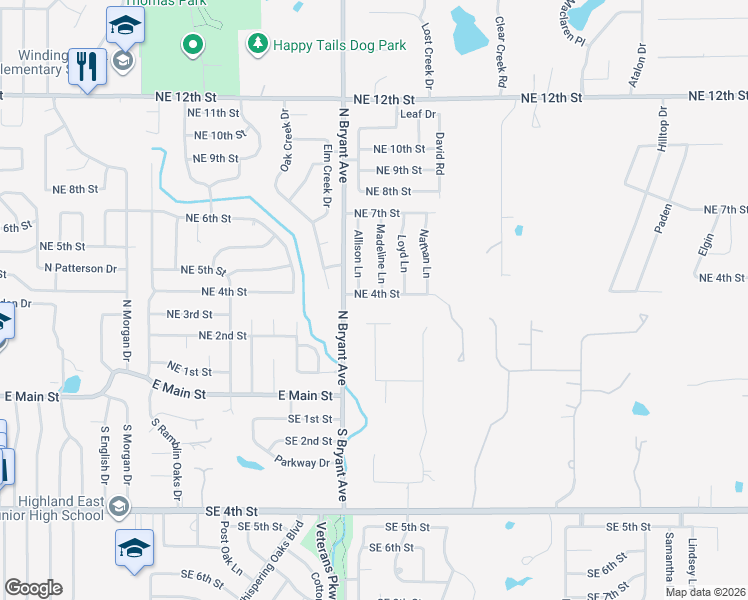 map of restaurants, bars, coffee shops, grocery stores, and more near 2120 Northeast 4th Street in Moore