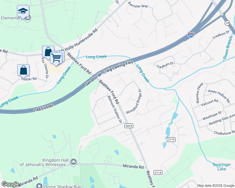 map of restaurants, bars, coffee shops, grocery stores, and more near 8301 Rhian Brook Lane in Charlotte