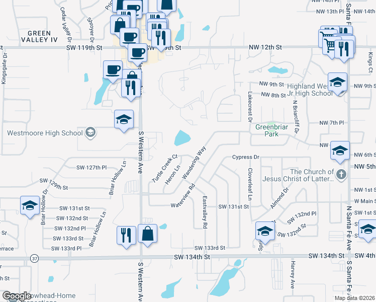 map of restaurants, bars, coffee shops, grocery stores, and more near 705 Turtle Creek Road in Oklahoma City
