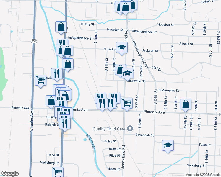 map of restaurants, bars, coffee shops, grocery stores, and more near 1701 Osage Street in Fort Smith