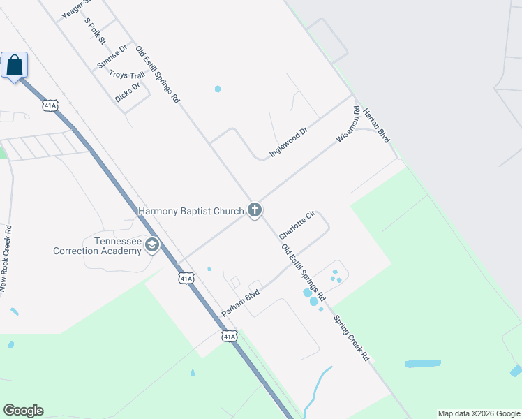 map of restaurants, bars, coffee shops, grocery stores, and more near 1601 Old Estill Springs Road in Tullahoma