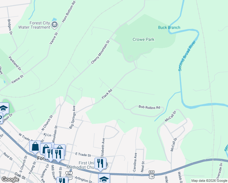 map of restaurants, bars, coffee shops, grocery stores, and more near 287 Flack Road in Forest City