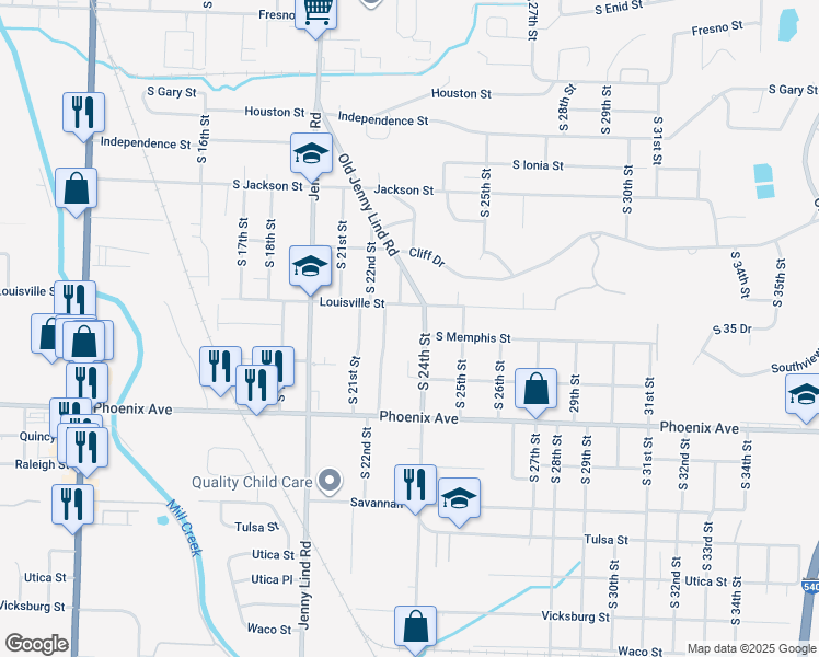map of restaurants, bars, coffee shops, grocery stores, and more near 4310 South 24th Street in Fort Smith