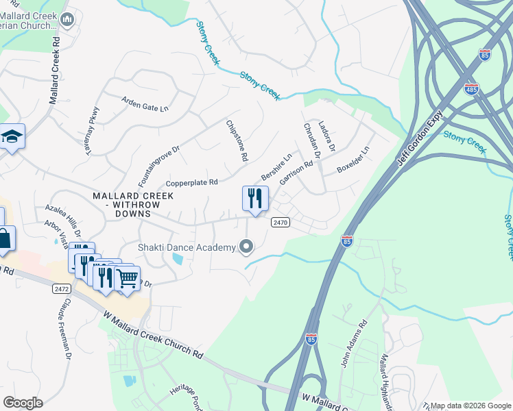 map of restaurants, bars, coffee shops, grocery stores, and more near 1524 Garrison Road in Charlotte