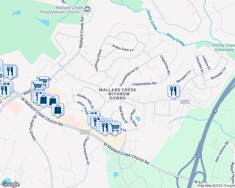map of restaurants, bars, coffee shops, grocery stores, and more near in Charlotte
