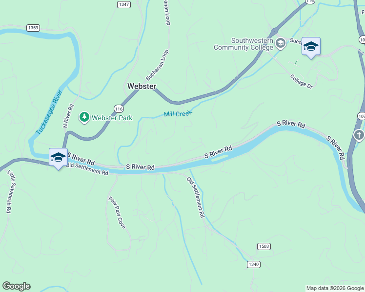 map of restaurants, bars, coffee shops, grocery stores, and more near 1036 South River Road in Sylva