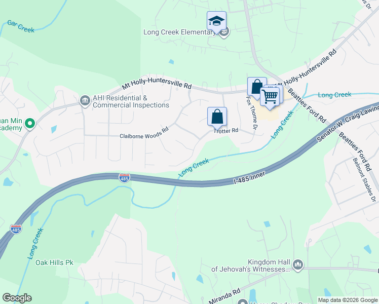 map of restaurants, bars, coffee shops, grocery stores, and more near 7515 Trotter Road in Charlotte