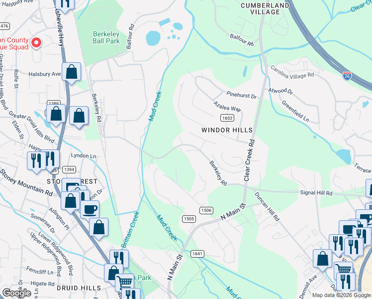 map of restaurants, bars, coffee shops, grocery stores, and more near 275 Berkeley Road in Hendersonville