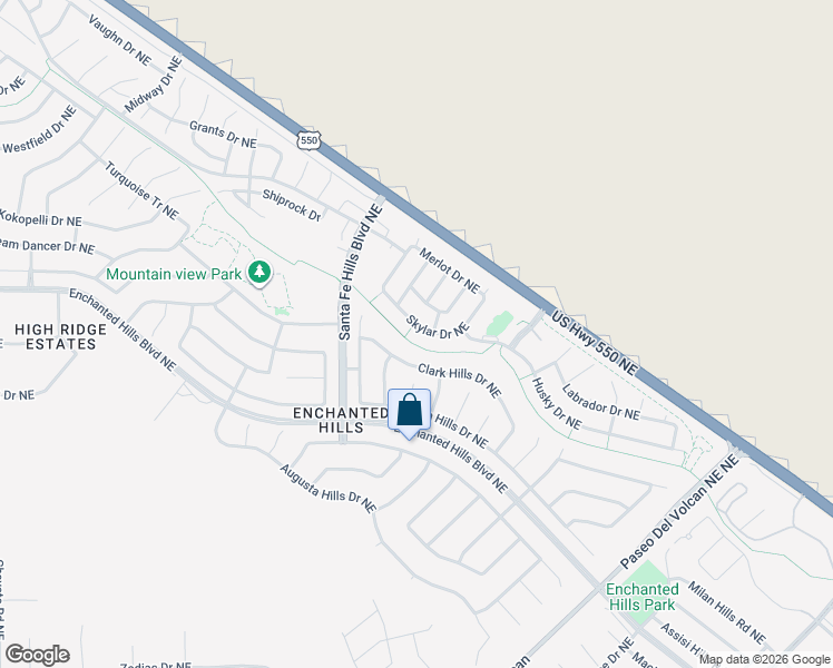 map of restaurants, bars, coffee shops, grocery stores, and more near 6952 Skylar Drive Northeast in Rio Rancho