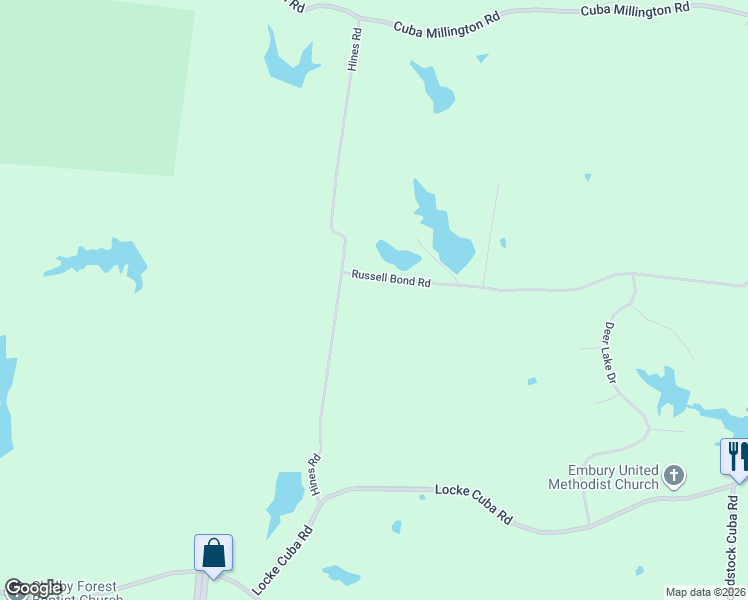 map of restaurants, bars, coffee shops, grocery stores, and more near 1669 Russell Bond Road in Millington