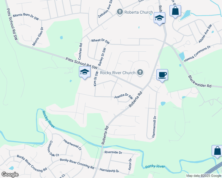 map of restaurants, bars, coffee shops, grocery stores, and more near 5328 Jeff Yates Street Southwest in Concord