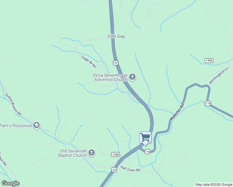 map of restaurants, bars, coffee shops, grocery stores, and more near 275 Big Burn Circle in Sylva