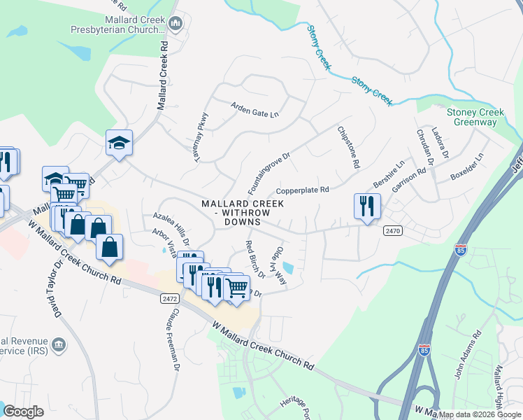 map of restaurants, bars, coffee shops, grocery stores, and more near 2100 Galloway Road in Charlotte