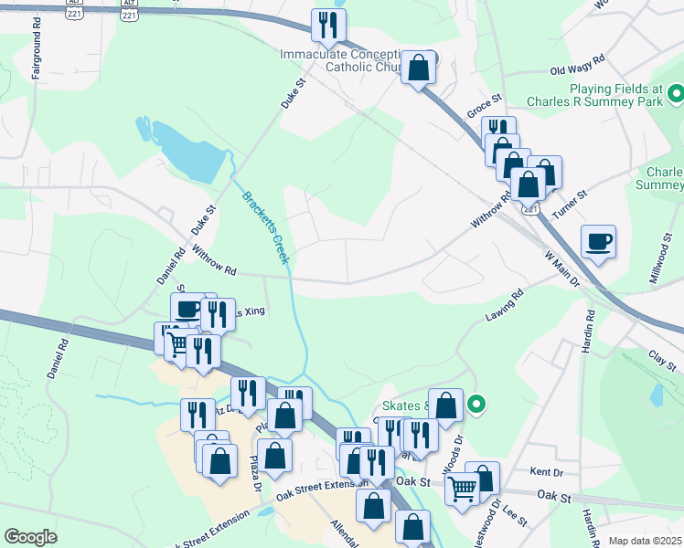 map of restaurants, bars, coffee shops, grocery stores, and more near 386 Withrow Road in Forest City