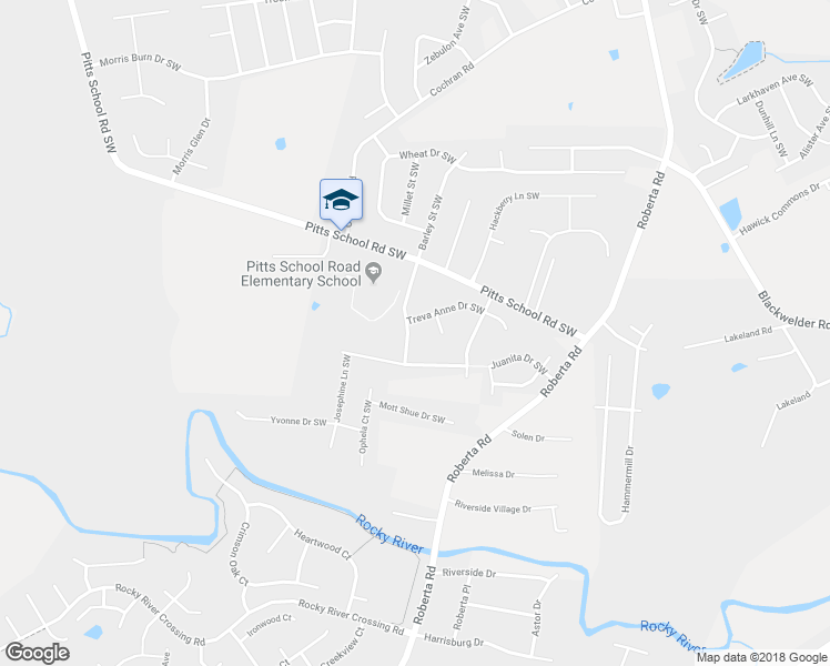 map of restaurants, bars, coffee shops, grocery stores, and more near 5337 Kim Street Southwest in Concord