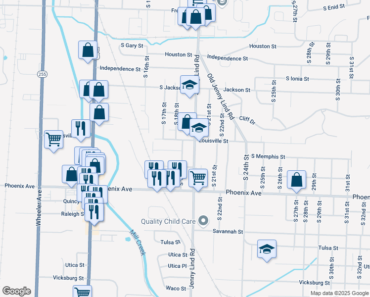 map of restaurants, bars, coffee shops, grocery stores, and more near 4405 South 19th Street in Fort Smith