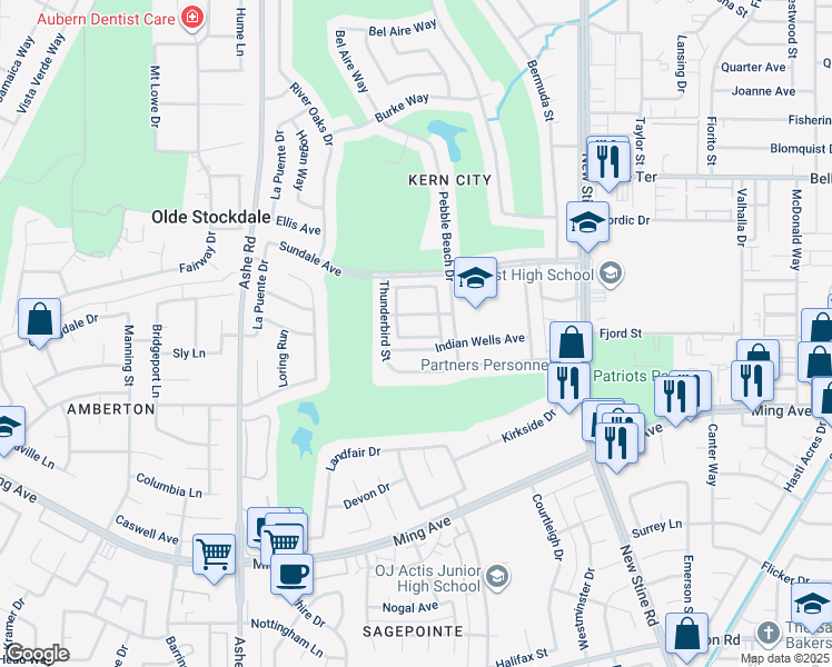 map of restaurants, bars, coffee shops, grocery stores, and more near 5909 Sunny Palms Avenue in Bakersfield