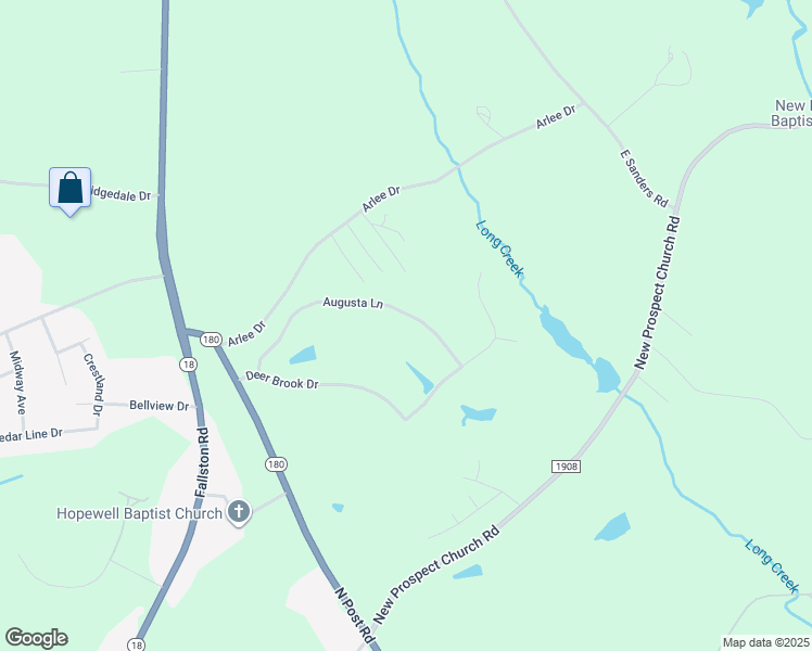 map of restaurants, bars, coffee shops, grocery stores, and more near 144 Augusta Lane in Shelby