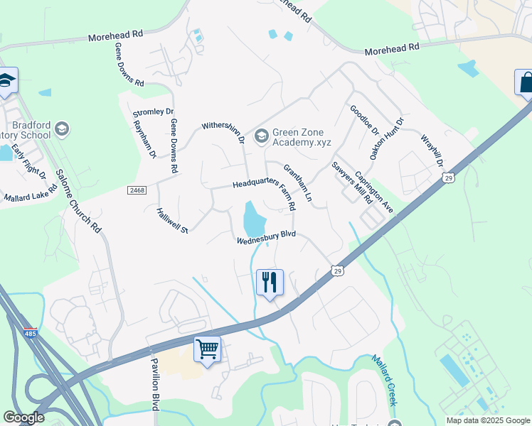 map of restaurants, bars, coffee shops, grocery stores, and more near 410 Wednesbury Boulevard in Charlotte