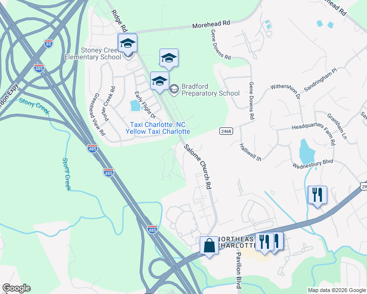 map of restaurants, bars, coffee shops, grocery stores, and more near 2309 State Road 2469 in Charlotte