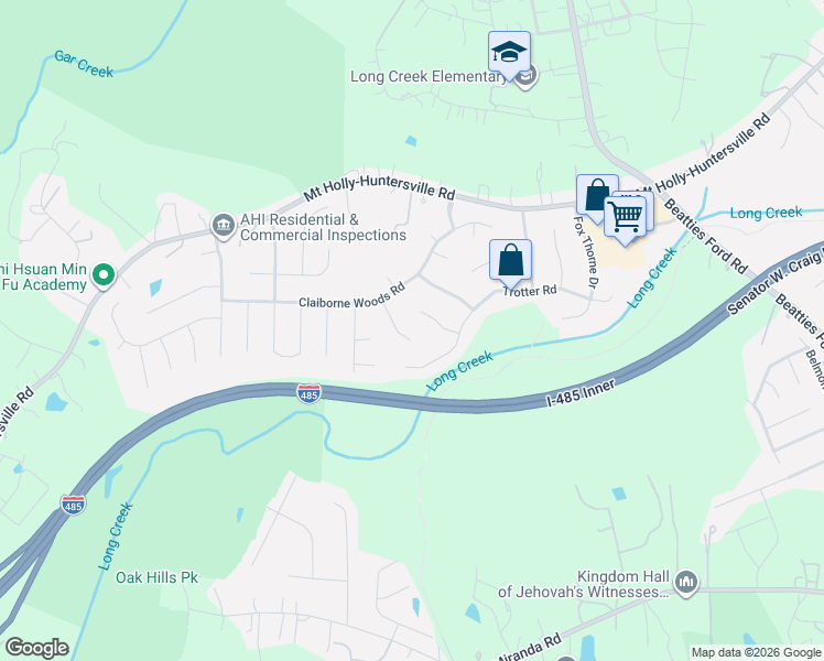 map of restaurants, bars, coffee shops, grocery stores, and more near 8707 Coach Wood Court in Charlotte