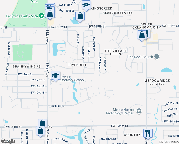 map of restaurants, bars, coffee shops, grocery stores, and more near 2520 Southwest 125th Street in Oklahoma City