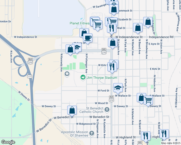 map of restaurants, bars, coffee shops, grocery stores, and more near 915 North Overland Court in Shawnee