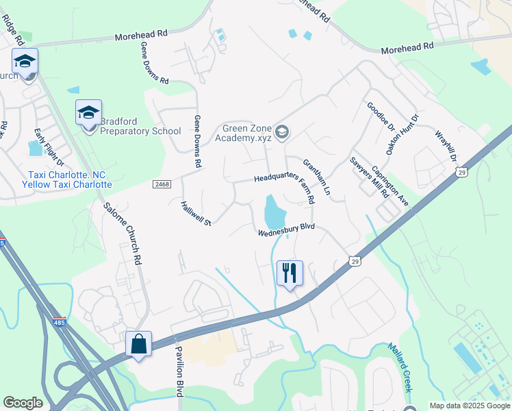map of restaurants, bars, coffee shops, grocery stores, and more near 12509 Genoa Lane in Charlotte