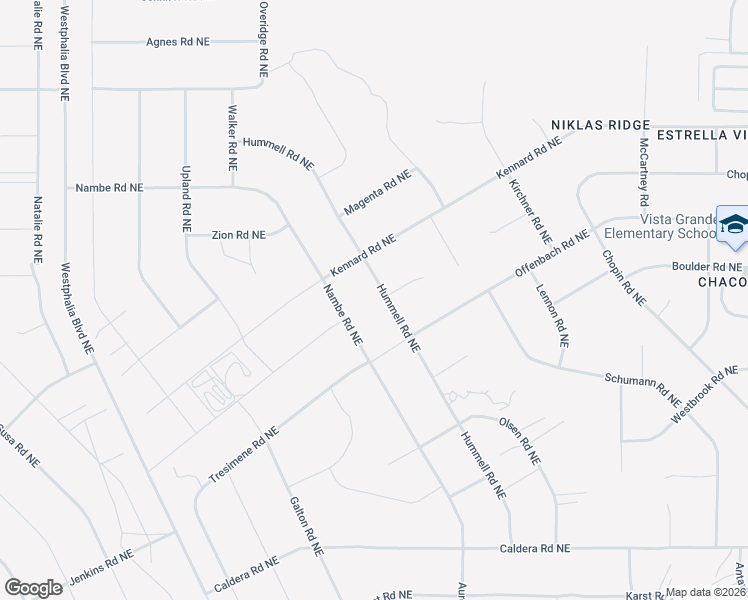 map of restaurants, bars, coffee shops, grocery stores, and more near Hummell Road Northeast in Rio Rancho
