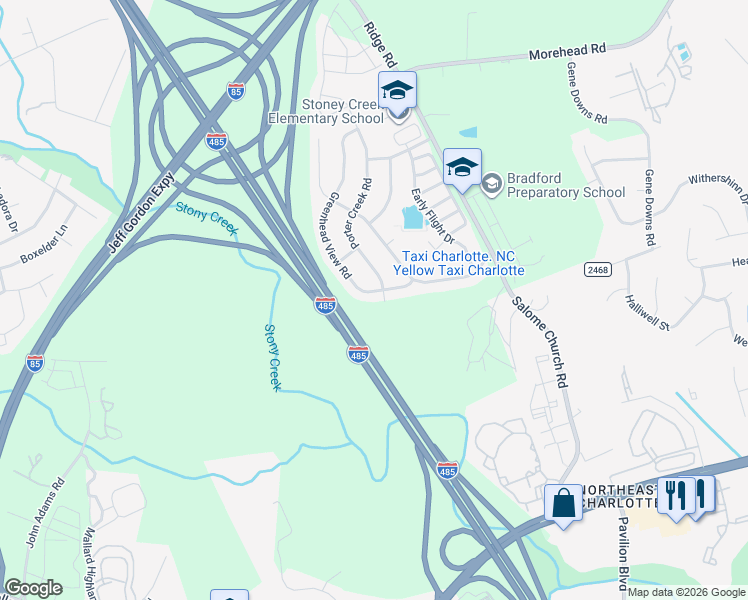 map of restaurants, bars, coffee shops, grocery stores, and more near 11016 Greenhead View Road in Charlotte