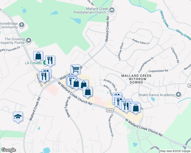 map of restaurants, bars, coffee shops, grocery stores, and more near 11118 Cypress View Drive in Charlotte