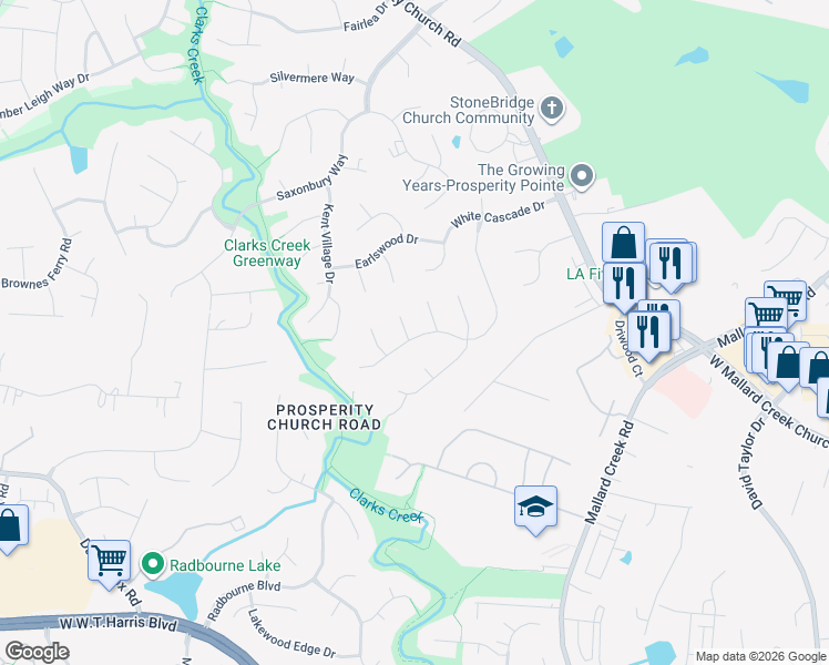 map of restaurants, bars, coffee shops, grocery stores, and more near 3512 Armitage Drive in Charlotte