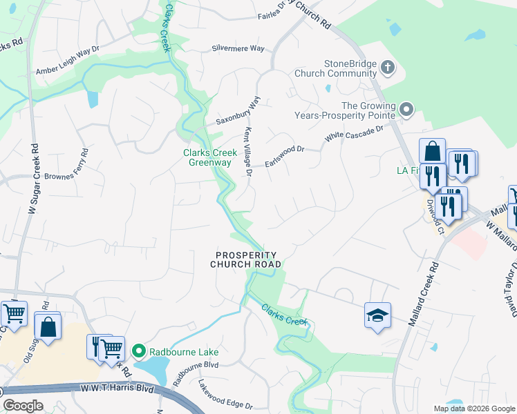map of restaurants, bars, coffee shops, grocery stores, and more near 3407 Armitage Drive in Charlotte
