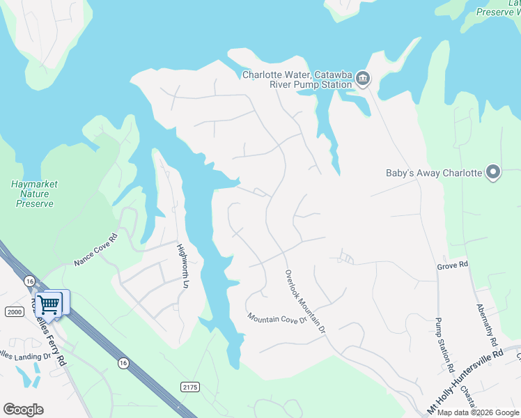 map of restaurants, bars, coffee shops, grocery stores, and more near 12304 Overlook Mountain Drive in Charlotte