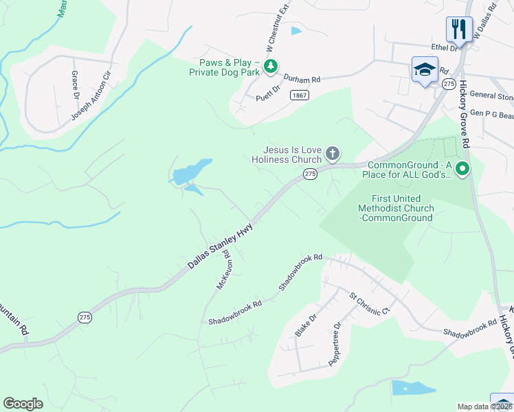 map of restaurants, bars, coffee shops, grocery stores, and more near 2216 Dallas Stanley Highway in Stanley