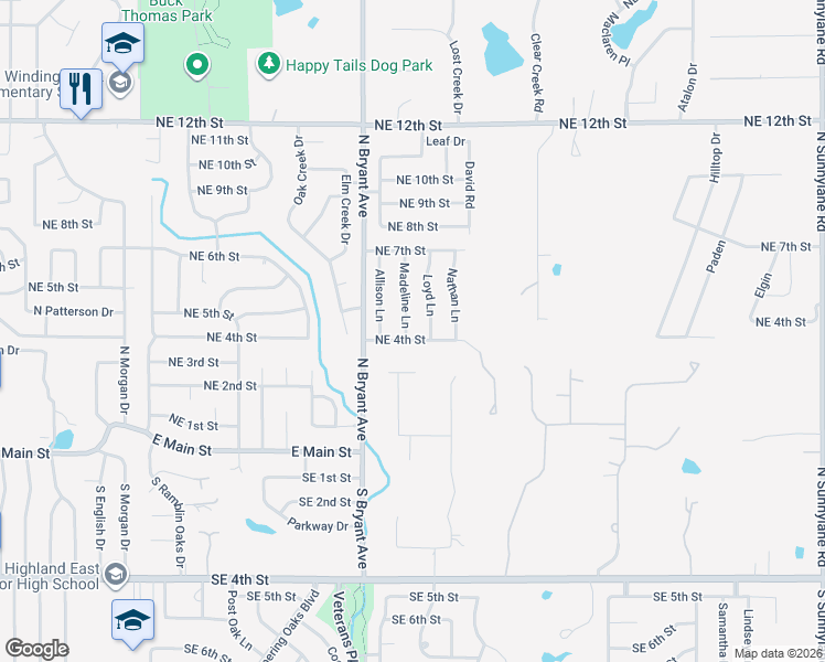 map of restaurants, bars, coffee shops, grocery stores, and more near 2120 Northeast 4th Street in Moore