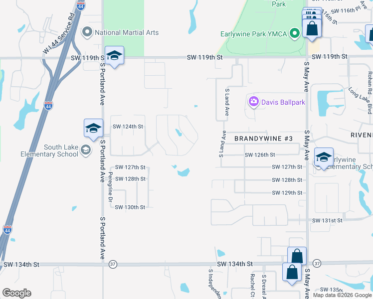 map of restaurants, bars, coffee shops, grocery stores, and more near 3308 Southwest 126th Street in Oklahoma City
