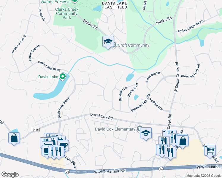 map of restaurants, bars, coffee shops, grocery stores, and more near 4817 Brownes Ferry Road in Charlotte