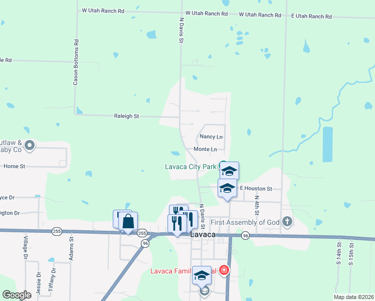 map of restaurants, bars, coffee shops, grocery stores, and more near 1108 N Davis St in Lavaca