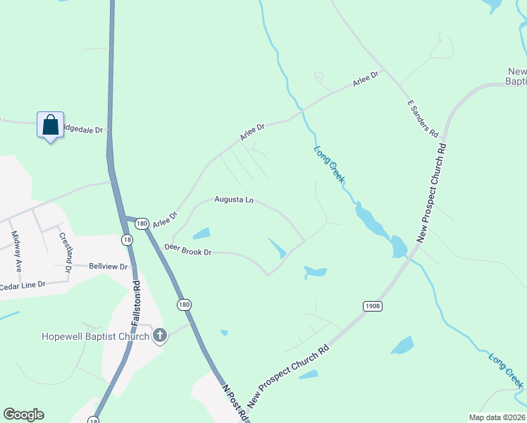 map of restaurants, bars, coffee shops, grocery stores, and more near 144 Augusta Lane in Shelby