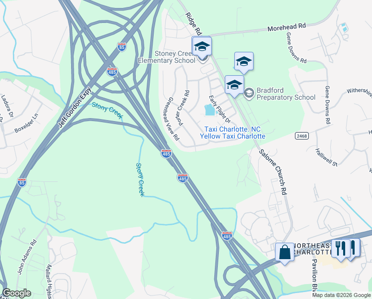 map of restaurants, bars, coffee shops, grocery stores, and more near 11016 Greenhead View Road in Charlotte