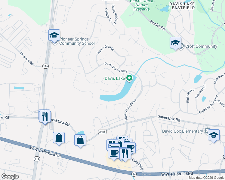 map of restaurants, bars, coffee shops, grocery stores, and more near 5023 Foxbriar Trail in Charlotte