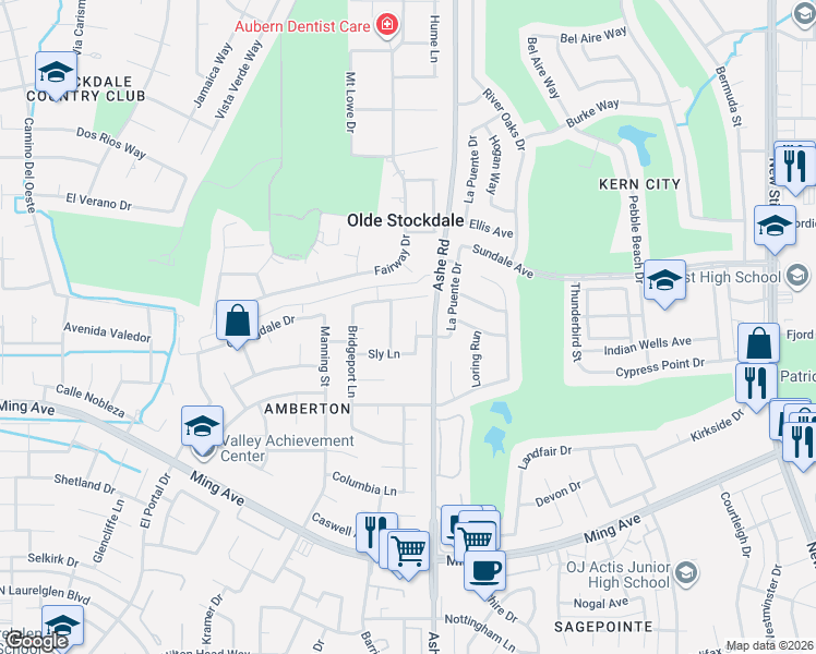 map of restaurants, bars, coffee shops, grocery stores, and more near 1409 Longway Lane in Bakersfield