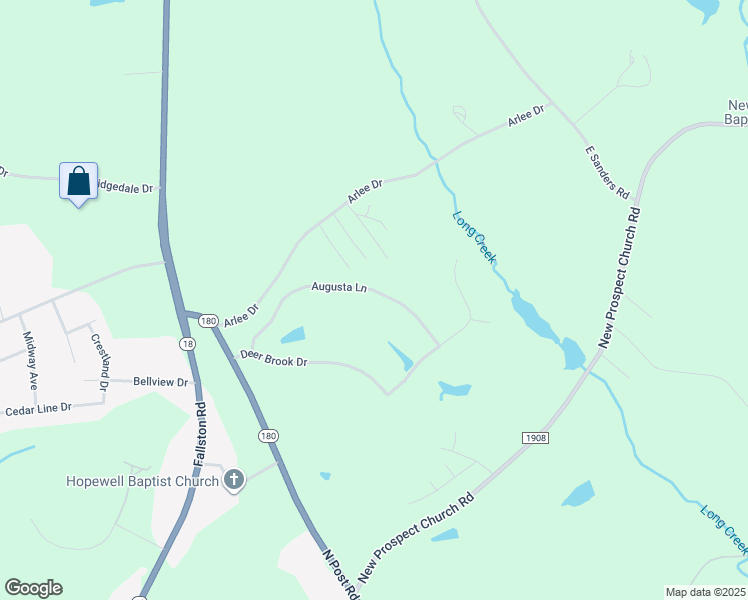 map of restaurants, bars, coffee shops, grocery stores, and more near 144 Augusta Lane in Shelby