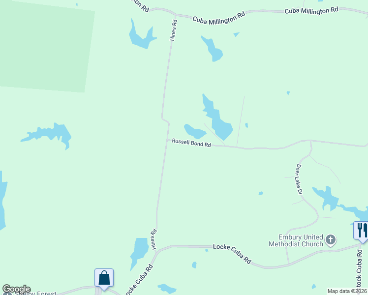 map of restaurants, bars, coffee shops, grocery stores, and more near 1669 Russell Bond Road in Millington