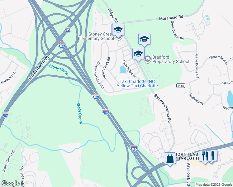 map of restaurants, bars, coffee shops, grocery stores, and more near 11106 Greenhead View Rd in Charlotte
