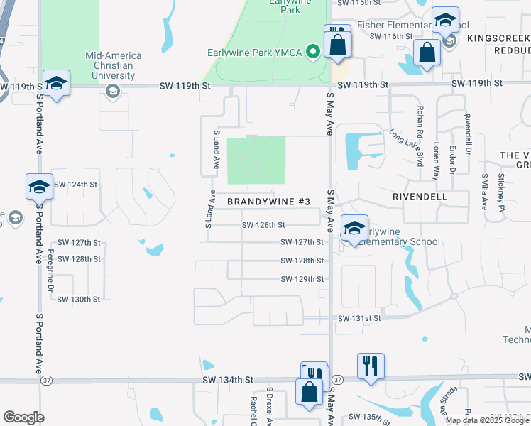 map of restaurants, bars, coffee shops, grocery stores, and more near 3008 Southwest 125th Street in Oklahoma City