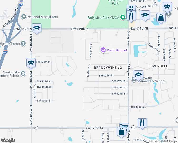 map of restaurants, bars, coffee shops, grocery stores, and more near 3124 Southwest 124th Street in Oklahoma City