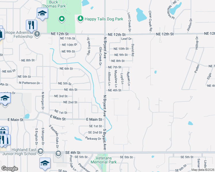 map of restaurants, bars, coffee shops, grocery stores, and more near 1909 Northeast 7th Street in Moore
