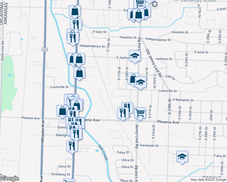 map of restaurants, bars, coffee shops, grocery stores, and more near 1600 Louisville Street in Fort Smith